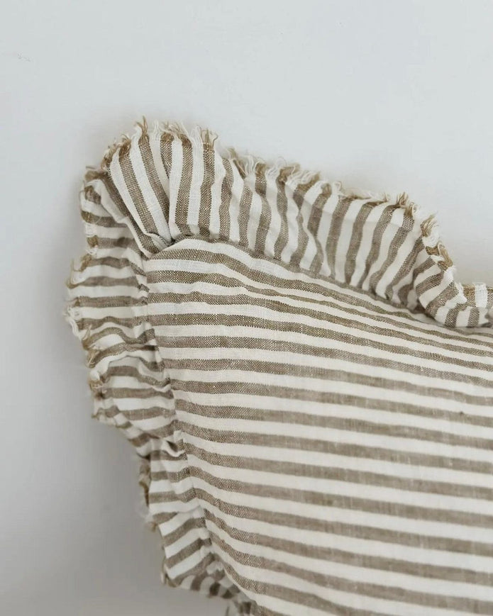 Hallie Olive Green Rectangle Linen Ruffled Edge Cushion Cover