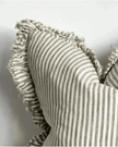 Hallie Olive Green Square Pinstripe Ruffled Linen Cushion Cover