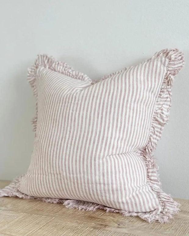Hallie Pink Pinstripe Ruffle Linen Cushion Cover - 45cm x 45cm - Soft FurnishingsSoft Furnishings - Lulu Loves Home