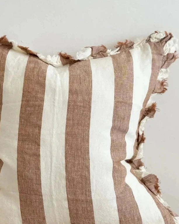 Hallie Rust Brown And White Wide Stripe Cotton Blend Cushion Cover - Soft FurnishingsSoft Furnishings - Lulu Loves Home