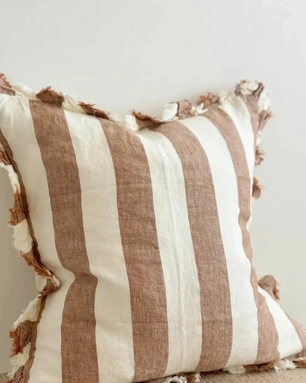 Hallie Rust Brown And White Wide Stripe Cotton Blend Cushion Cover - Soft FurnishingsSoft Furnishings - Lulu Loves Home