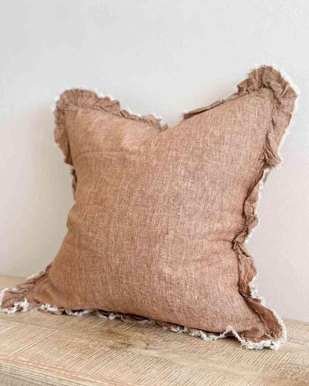 Hallie Ruffled Linen Cushion Cover 45x45 – Washed Rust - Soft FurnishingsSoft Furnishings - Lulu Loves Home