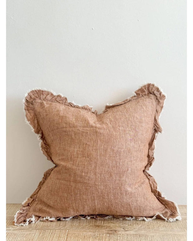 Hallie Ruffled Linen Cushion Cover 45x45 – Washed Rust - Soft FurnishingsSoft Furnishings - Lulu Loves Home