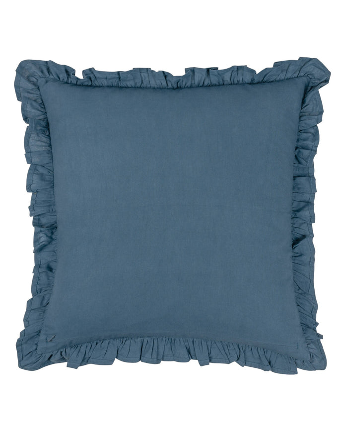 Blue Kirkton floral pleat fringe cushion cover by Riva Home, featuring soft fabric with floral pattern, pleats, and fringe details.
