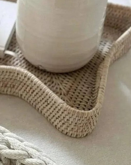 Wickham Rattan Tray Rectangle Scalloped With Handles