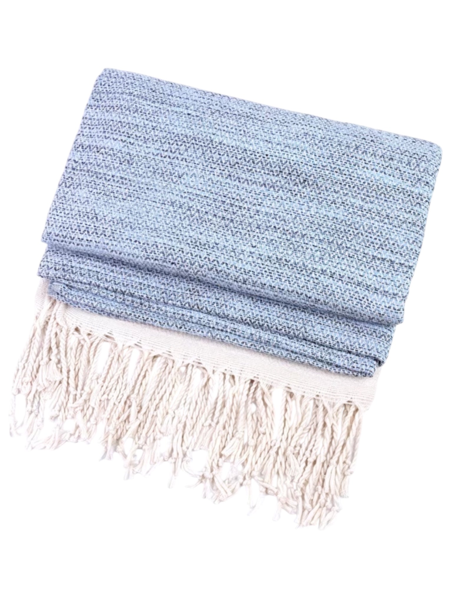 Blue and neutral diamond stitch hammam style throw blanket from Starlight Express, showcasing soft, woven textile with intricate pattern.
