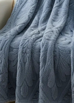 Ocean blue damask pattern fleece throw from Starlight Express, soft furnishings with intricate damask design and plush texture.