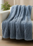 Ocean blue damask pattern fleece throw from Starlight Express, soft and cozy decorative blanket for living room or bedroom.