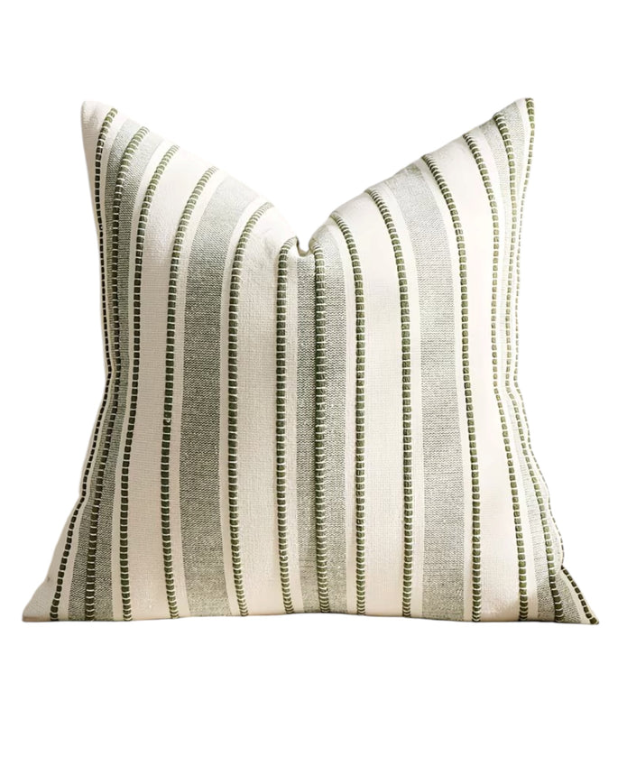 Olive green stitch stripe cushion cover from Starlight Express, soft furnishings, with textured fabric and decorative stitching.