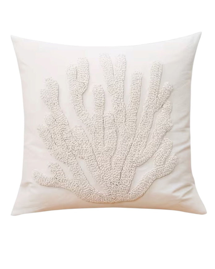 Neutral embroidered coral cushion cover from Starlight Express, soft furnishings with detailed coral embroidery on fabric.