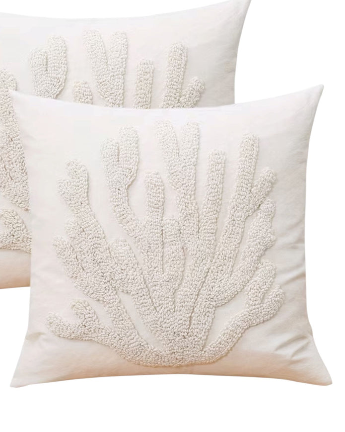 Neutral embroidered coral cushion cover from Starlight Express, soft furnishings with detailed embroidery and textured fabric.