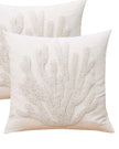 Neutral embroidered coral cushion cover from Starlight Express, soft furnishings with detailed embroidery and textured fabric.