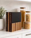 Starlight Express wooden chopping board book set with stand for kitchen and dining use, featuring multiple cutting boards and a display stand.