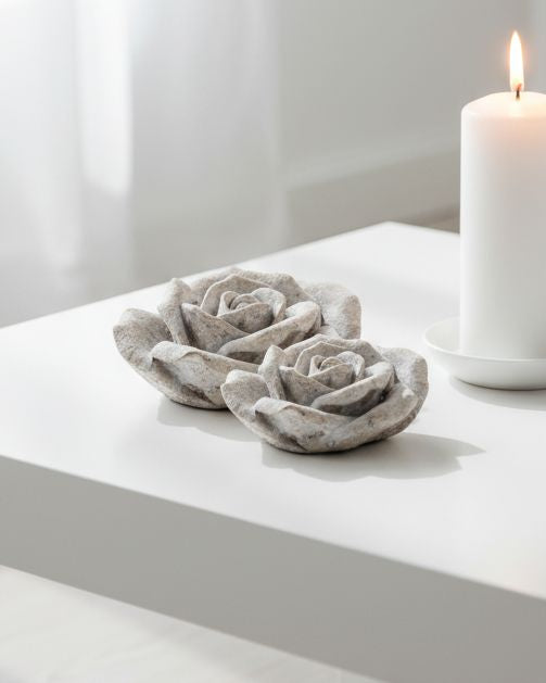 Stone ornamental rose decor for home, detailed sculpture by Candlelight Products Ltd, showcasing a decorative rose ornament.