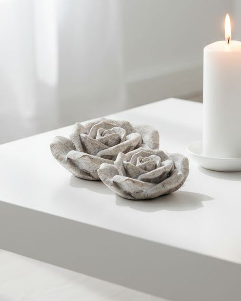 Stone ornamental rose decor for home, detailed sculpture by Candlelight Products Ltd, showcasing a decorative rose ornament.