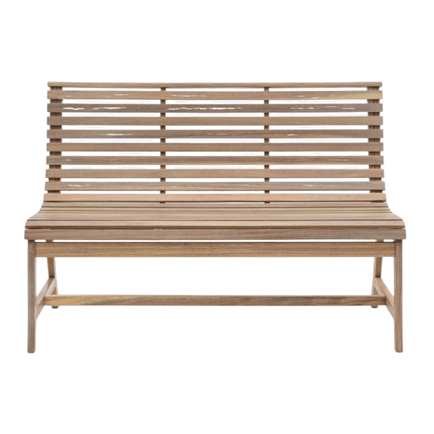 Kalamata wooden outdoor bench from Gallery Direct, garden furniture with a sturdy design and natural wood finish.