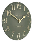 Thomas Kent 12-inch Arabic wall clock in lichen green with black numerals, stylish home decor clock by Gallery Direct.