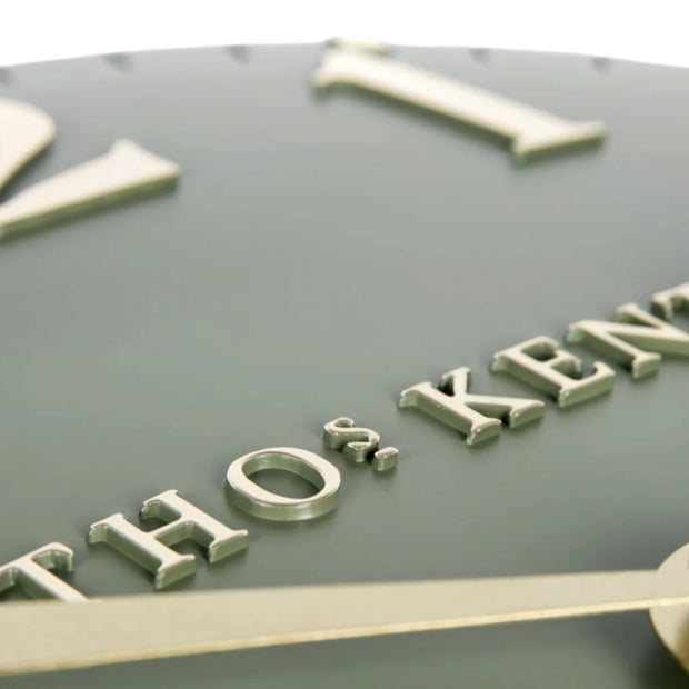 Thomas Kent 12-inch Arabic wall clock in lichen green, stylish timepiece with bold numerals from Gallery Direct.