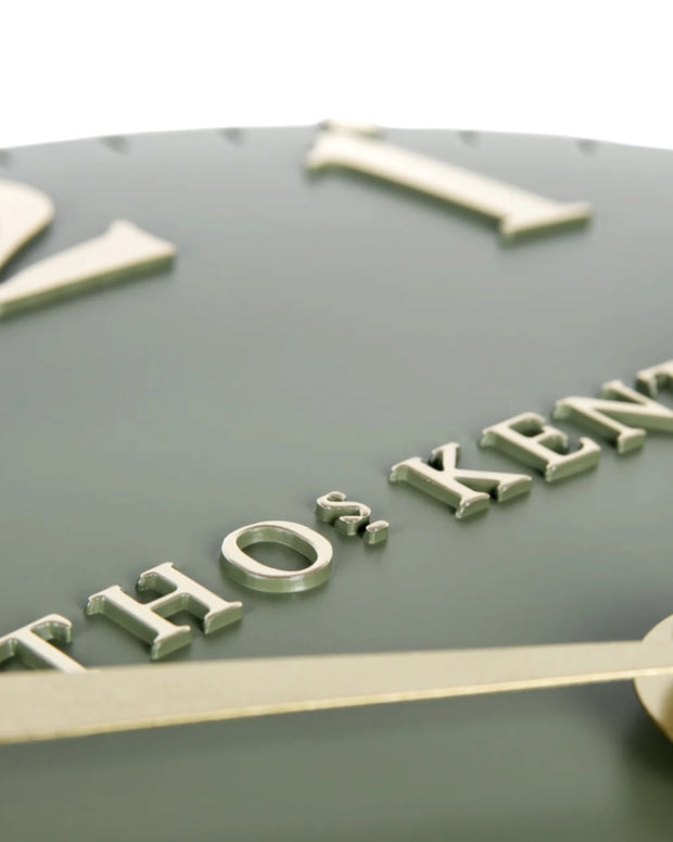 Thomas Kent 12-inch Arabic wall clock in lichen green, stylish timepiece with bold numerals from Gallery Direct.