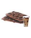 Starlight Express coffee bean-shaped ice mold for kitchen and dining, clear silicone with multiple ice cavities, ready for freezing.