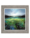 Framed painting of a landscape with grass and water
