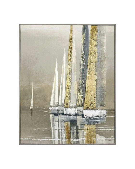 Abstract art print with gold and gray tones on a white background