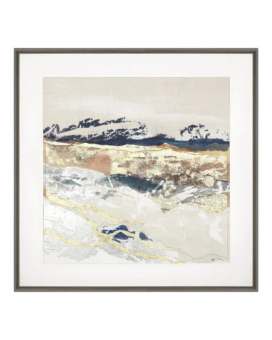 Framed abstract art with wavy patterns on a white background