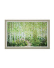 Framed artwork of a forest scene with trees and a path on a white background