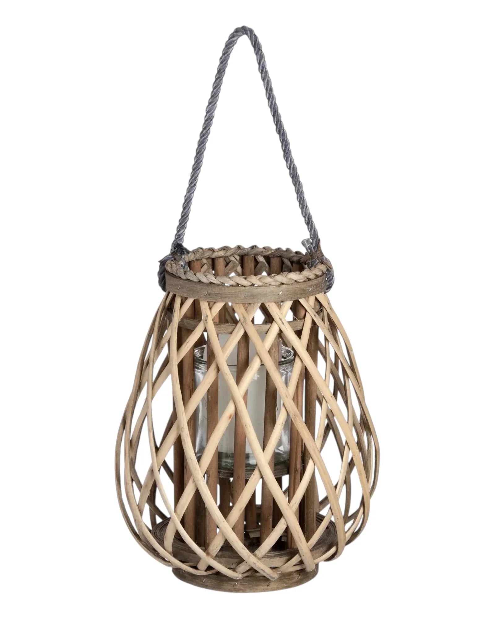 Natural Rattan Wicker Bulbous Garden Candle Lantern