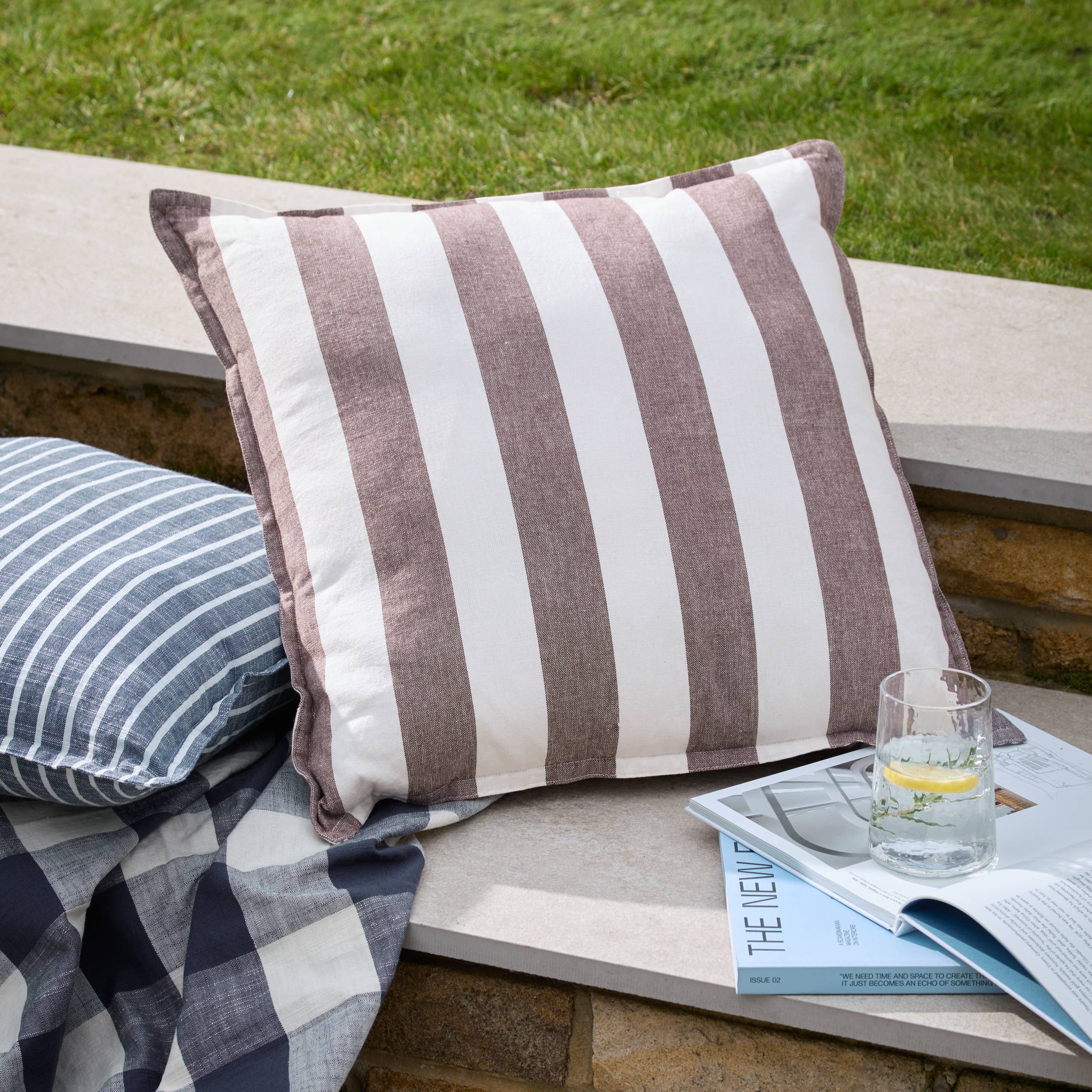 Brown Striped Outdoor Garden Seat Scatter Cushion Cover