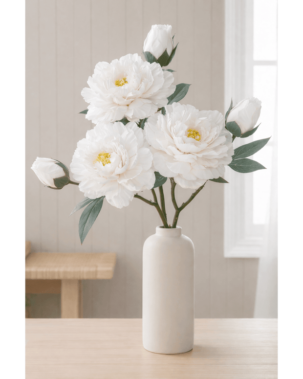 White Open Double Peony - Set of Three