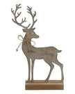 Rustic Metal Reindeer On Wood Stand