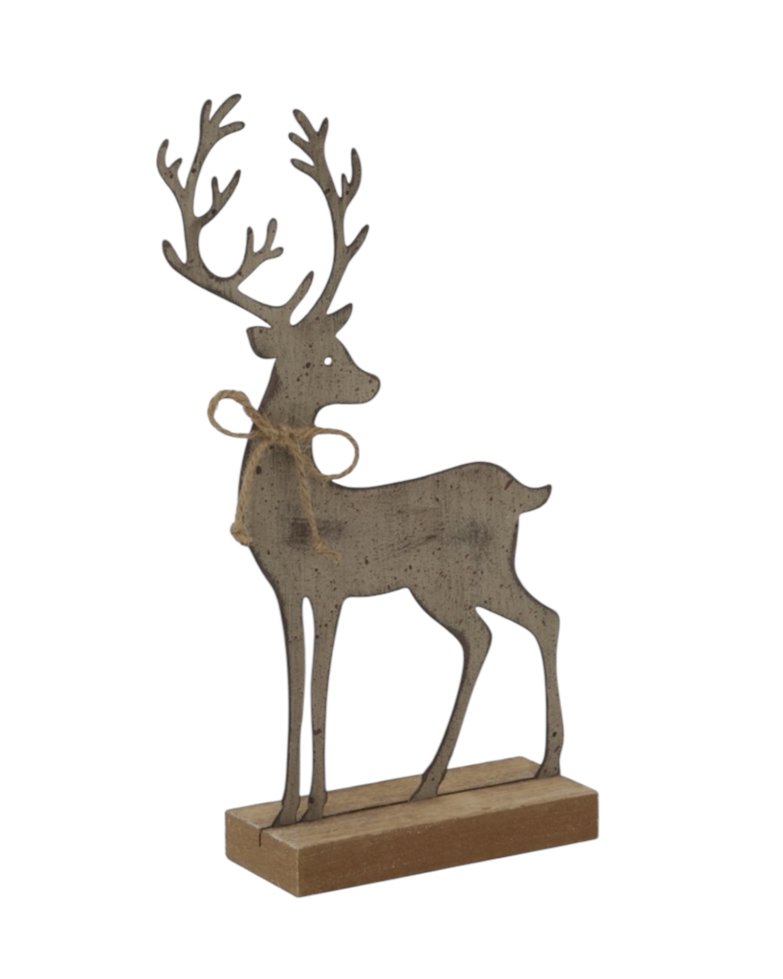 Rustic Metal Reindeer On Wood Stand