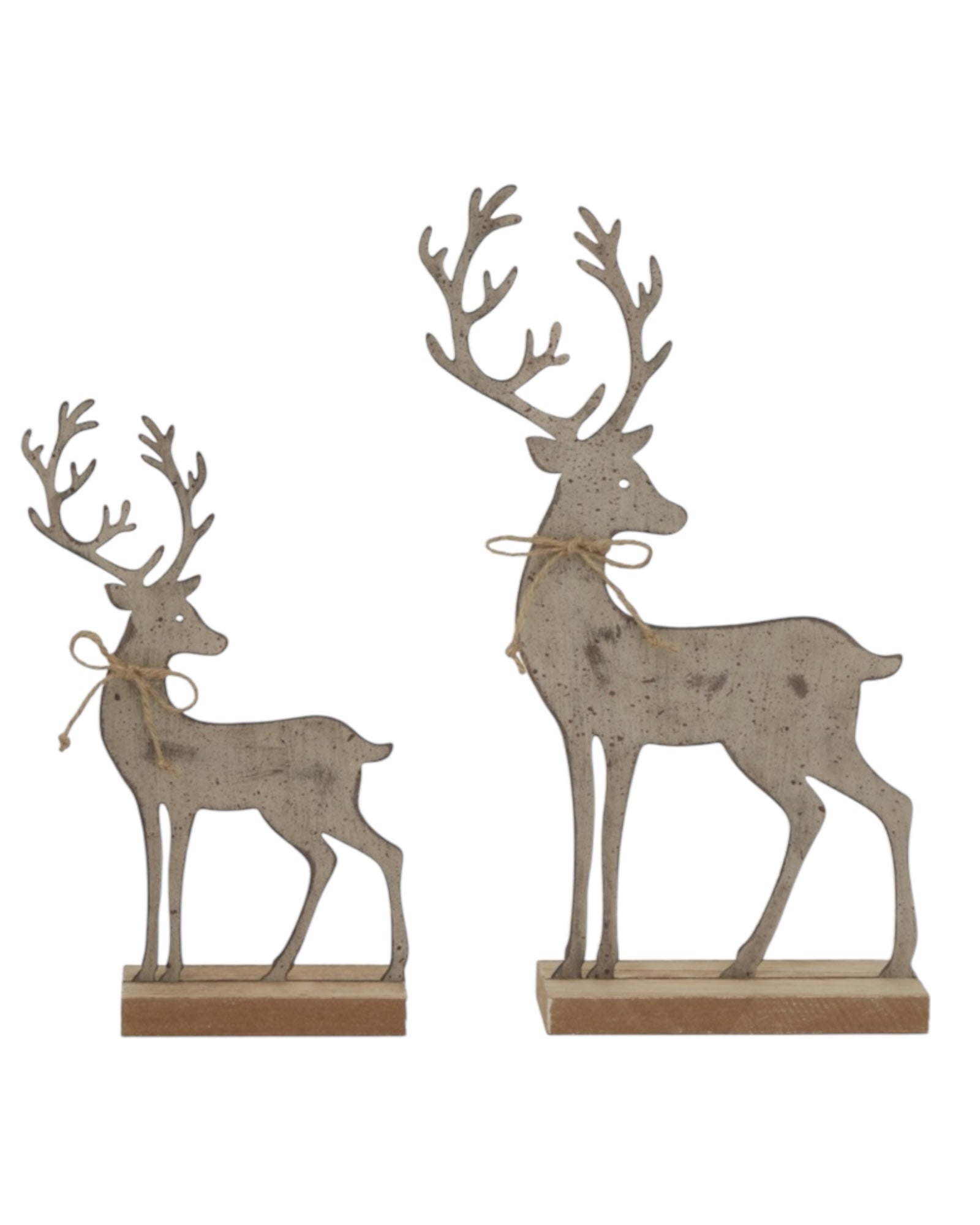 Rustic Metal Reindeer On Wood Stand