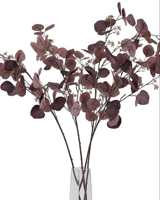 Artificial Burgundy Flat Leaf Eucalyptus Stem
