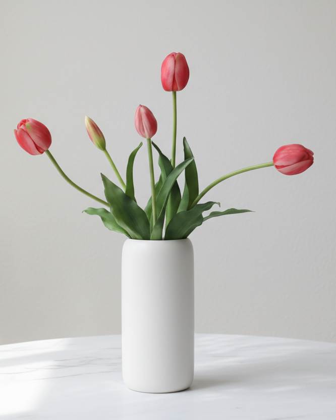 Tulip Stems - Bunch of 5 Artificial Spring Flowers - Deep Pink