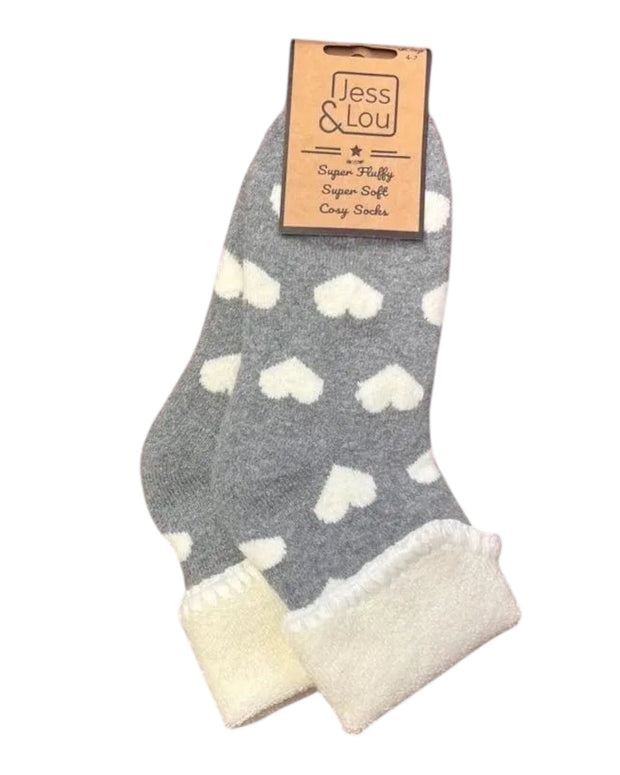 Cosy Cuff Socks - Grey Heart