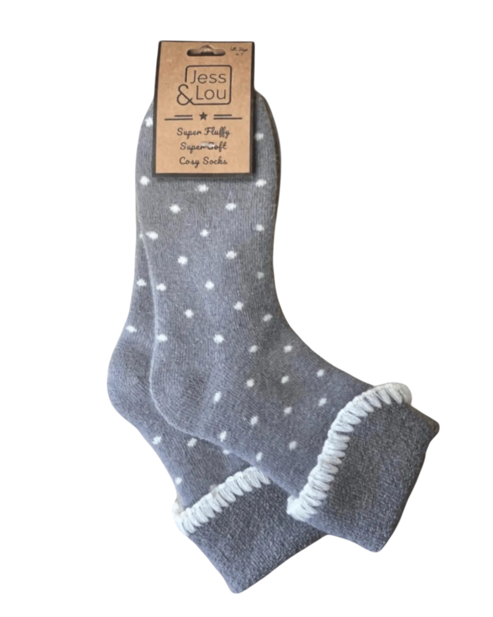 Super Cosy Fluffy Cuff Socks - Dotty Grey