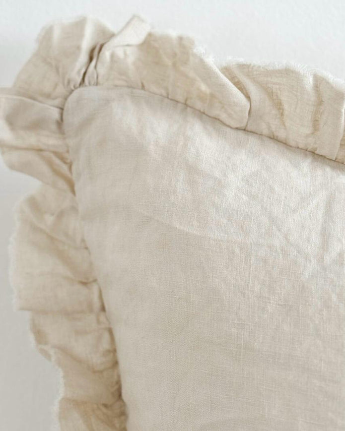Hallie Cream Neutral Luxury Linen Ruffled Edge Cushion Cover