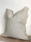 Hailie Olive Green Pinstripe Ruffled Edge Linen Cushion Cover