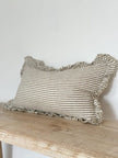 Hailie Olive Green Pinstripe Ruffled Edge Linen Cushion Cover