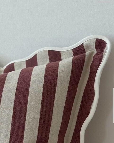 Chloe Burgundy Square Stripe Scalloped Cushion Cover