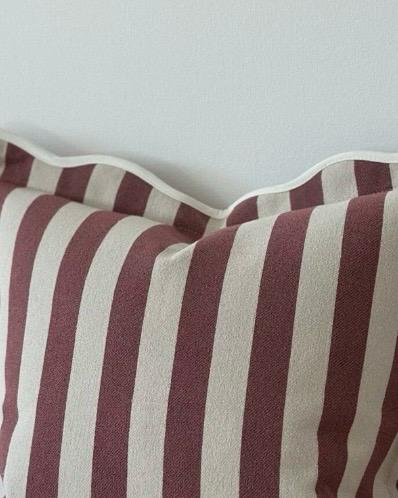 Chloe Burgundy Square Stripe Scalloped Cushion Cover