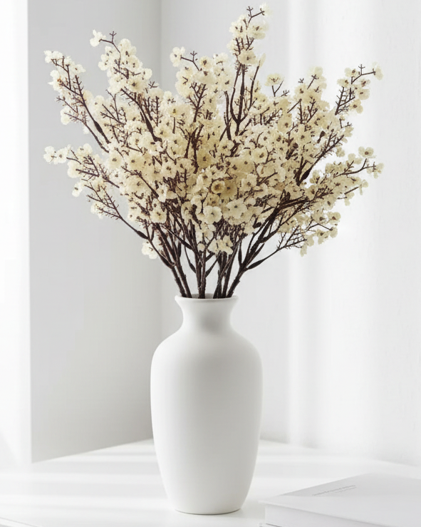 Artificial Vintage Cream And Brown Gypsophelia Stems - Standard Set Of 5