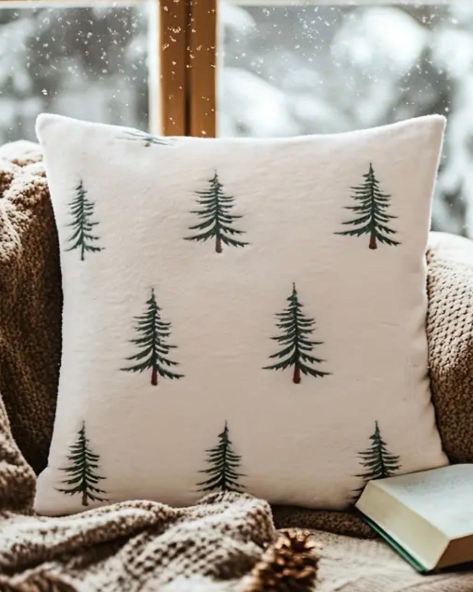 White And Green Christmas Tree Cushion Cover - PRE ORDER TEN DAYS DELIVERY