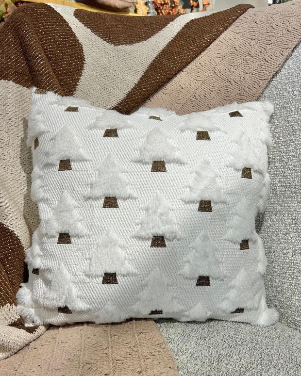 White Chenille Christmas Tree Cushion Cover