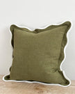 Chloe Olive Green And Cream Square Scalloped Edge Cushion Cover