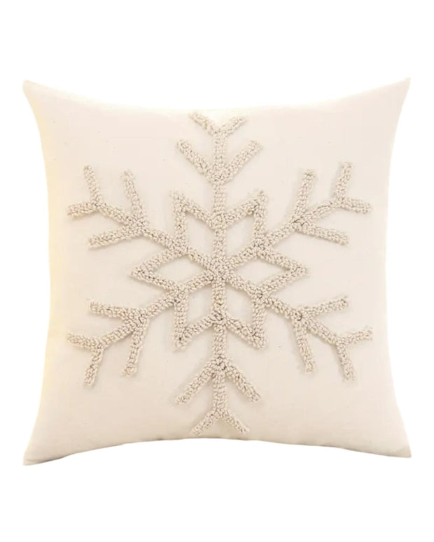 Beige Snowflake Embroidered Cushion Cover