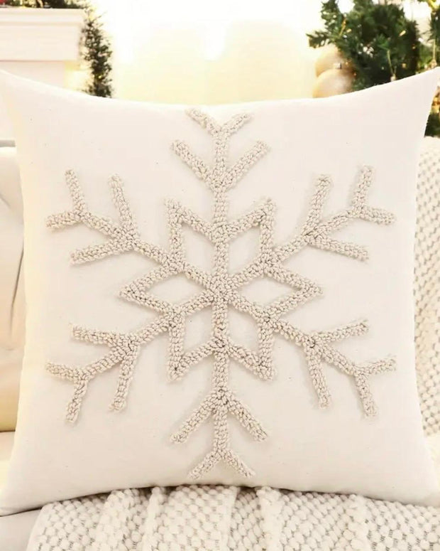 Beige Snowflake Embroidered Cushion Cover
