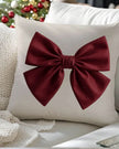Cream And Red Printed Bow Cushion Cover